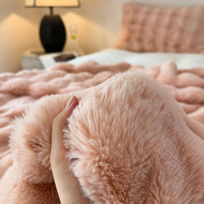 Luxury Faux Fur Rabbit Fur Thickened Blanket, Winter Soft Blanket Throw for Home Bed Sofa Cover 100X150cm 150X200cm 200X230cm-Serilas