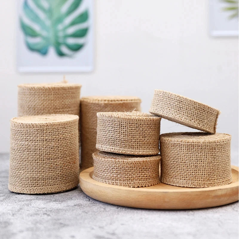 Natural Jute Burlap 5M/Roll Hessian Ribbon for Vintage Rustic Wedding Decoration Ornament Festival Gift Party DIY Craft Supplies-Serilas