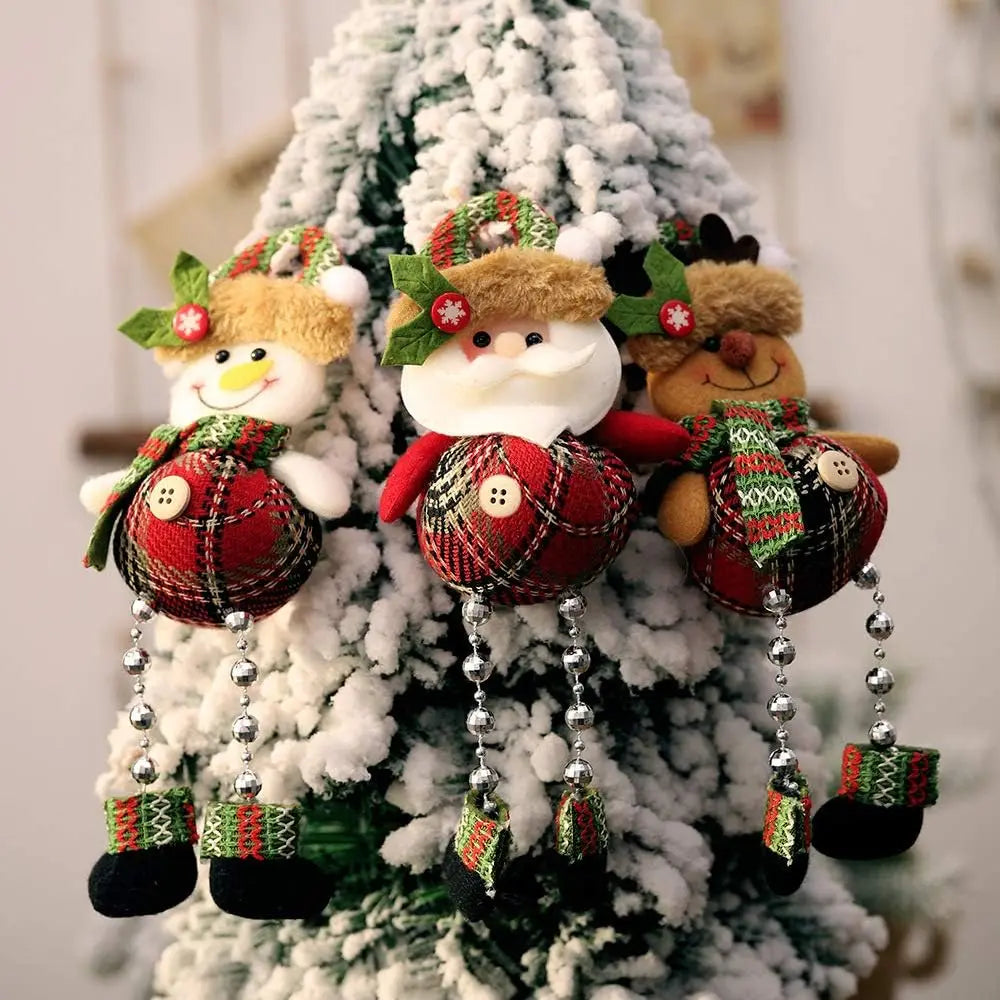 Christmas Tree Decorations, Plush Hanging Ornaments for Holiday Party, Santa Claus Snowman Reindeer Christmas Home Decoration-Serilas