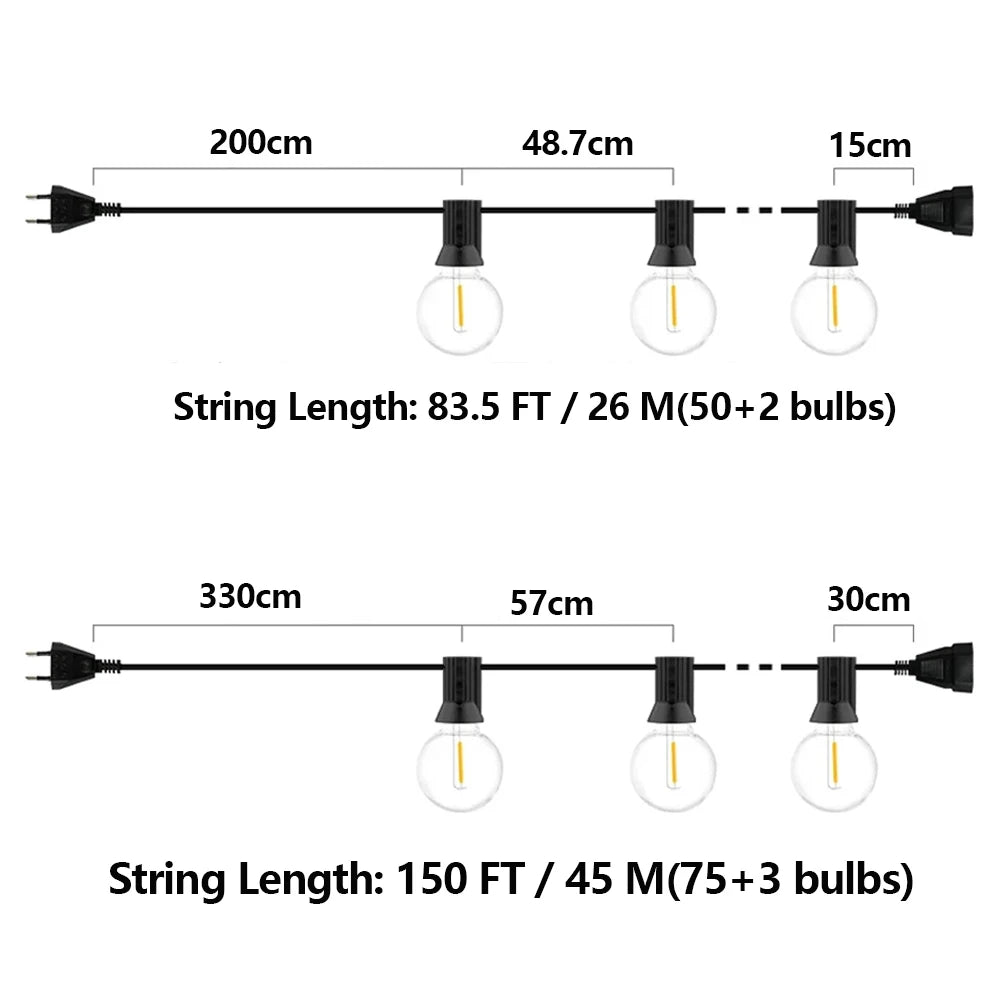 LED String Light G40 Shatterproof Light String IP44 Patio Light Outdoor Garland Light For Garden Wedding Decoration 18M 26M 45M-Serilas