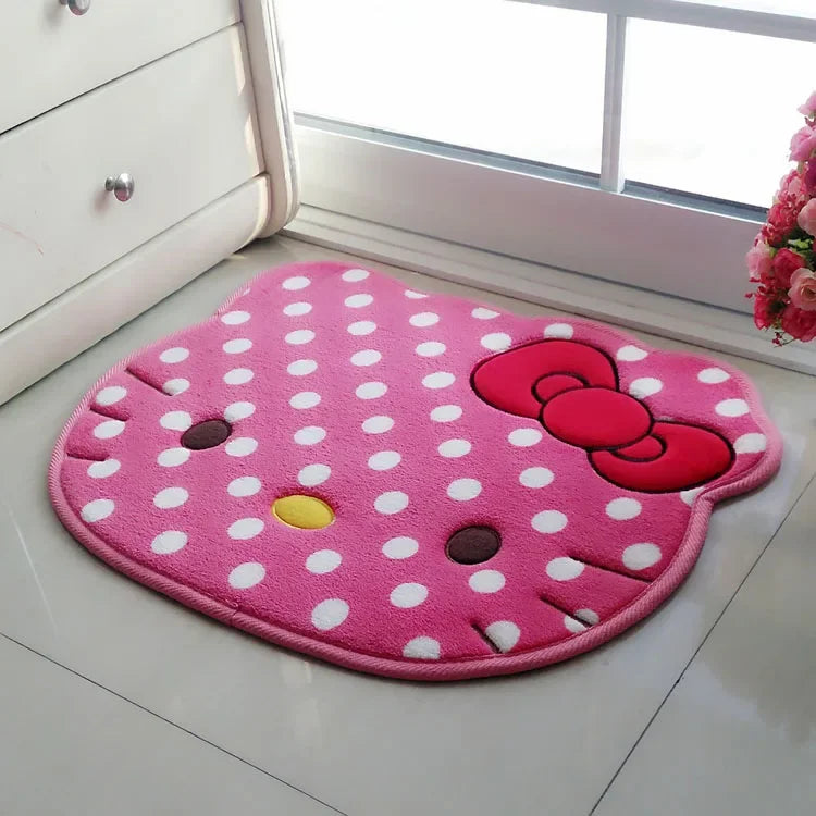 50x60cm Kawaii Hello Kitty Cartoon Rug Anime Kt Cat Plush Floor Mat Bathroom Non-Slip Carpet Car Cushion Soft Living Room Decor-Serilas