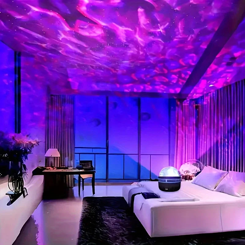 LED Projector - 2-in-1 Northern Lights & Ocean Wave Night Lamp with Remote, 14 Vibrant Effects, Powered via Supplied Cable, Idea-Serilas