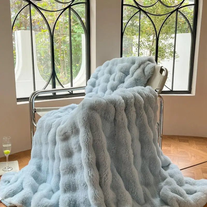 Luxury Faux Fur Rabbit Fur Thickened Blanket, Winter Soft Blanket Throw for Home Bed Sofa Cover 100X150cm 150X200cm 200X230cm-Serilas