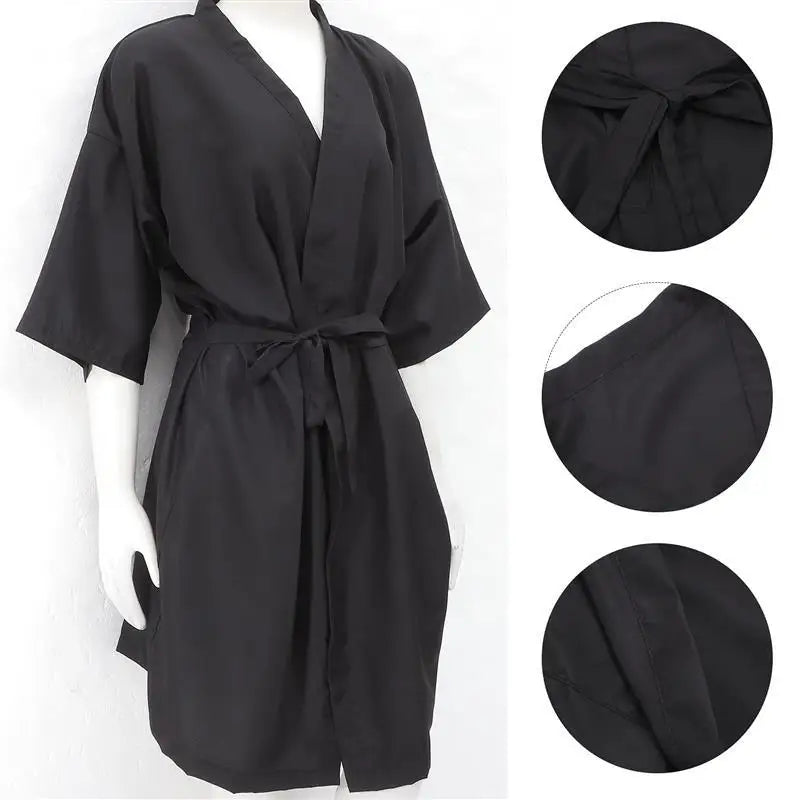 Black Hairdresser Apron Hair Cut Cape Salon Client Gown Robes Cape Waterproof Hair Cutting Smock For Clients Kimono Style Capes-Serilas