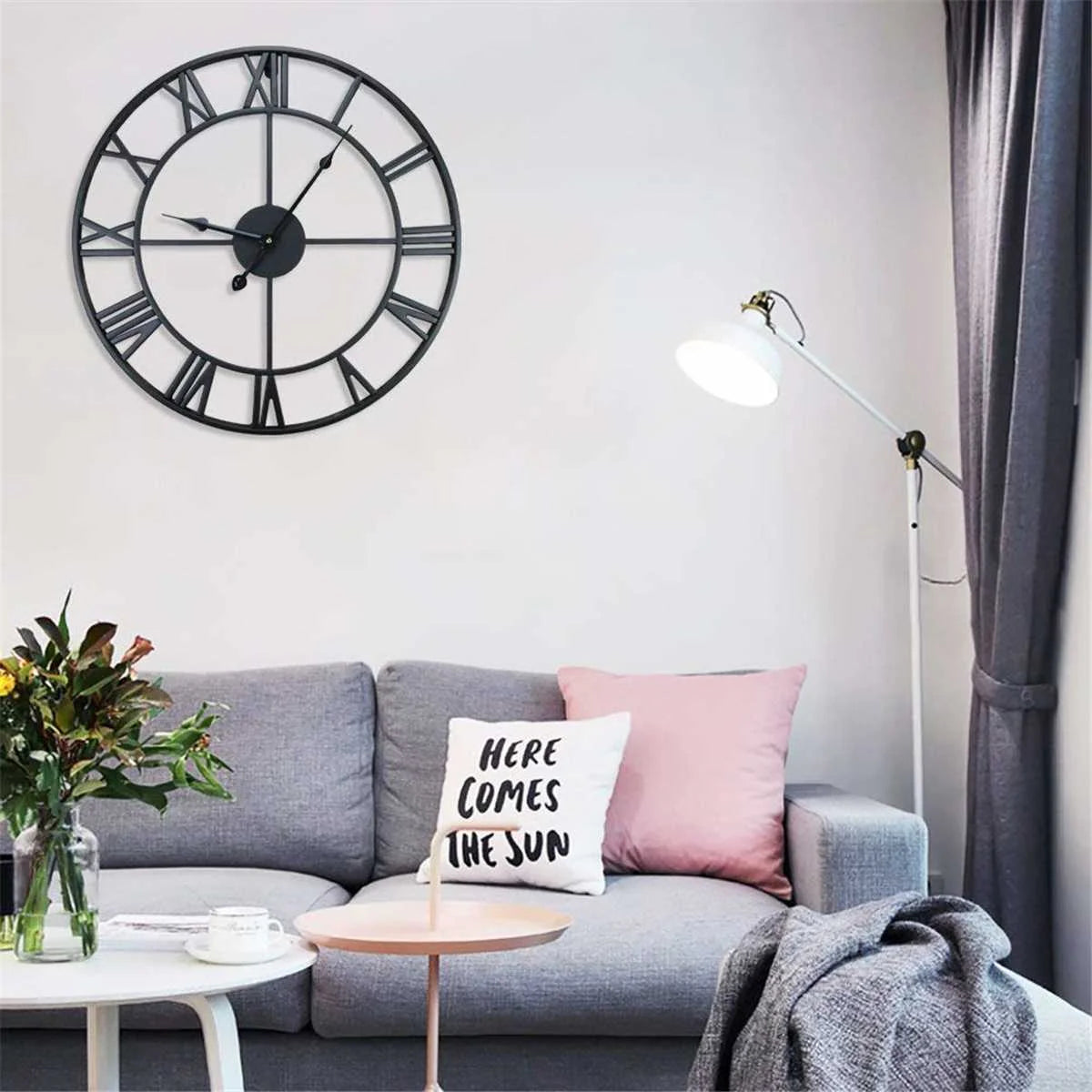 Modern 3D Large Wall Clocks Roman Numerals Retro Round Metal Iron Accurate Silent Nordic Hanging Ornament Living Room Decoration-Serilas