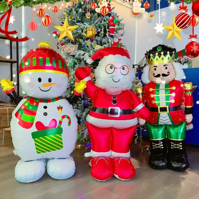 Christmas Large Standing Balloons 3D Inflatable Aluminum Foil Balloon Santa Claus Snowman Xmas Party Home Decors Supply Kid Gift-Serilas