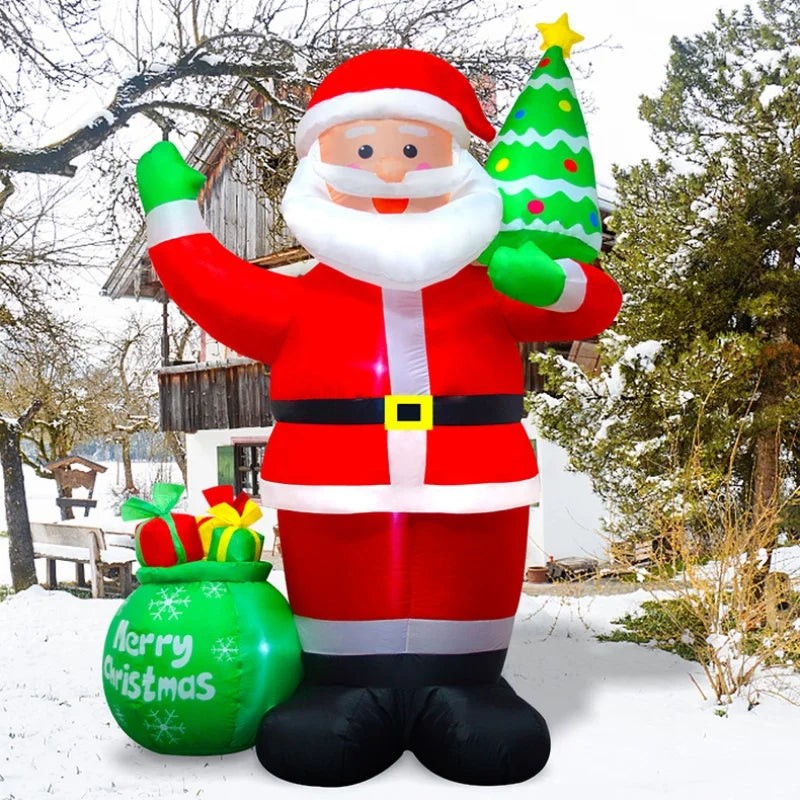 1.2/1.8m Inflatable Santa Claus Holding Christmas Tree Gift Bags Outdoor Decoration with LED Lights Blowing up Toys Garden Decor-Serilas