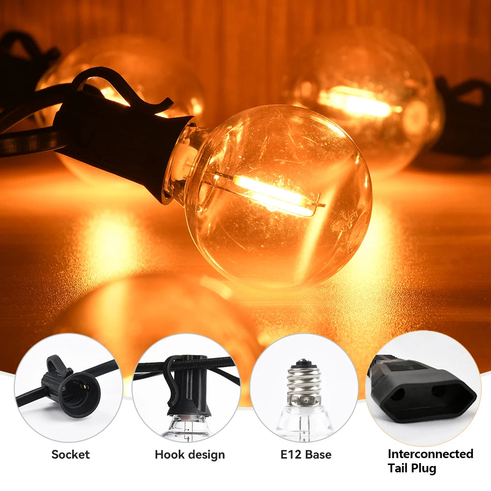 LED String Light G40 Shatterproof Light String IP44 Patio Light Outdoor Garland Light For Garden Wedding Decoration 18M 26M 45M-Serilas