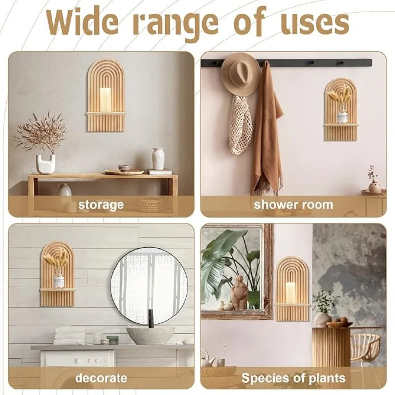 Boho Wooden Shelves for Wall Decorative Book Floating Wall Shelf for Living Room Bathroom Bedroom Classroom Office Nursery Home-Serilas