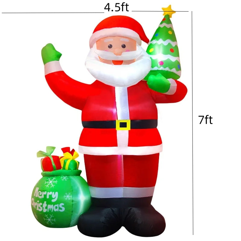 1.2/1.8m Inflatable Santa Claus Holding Christmas Tree Gift Bags Outdoor Decoration with LED Lights Blowing up Toys Garden Decor-Serilas
