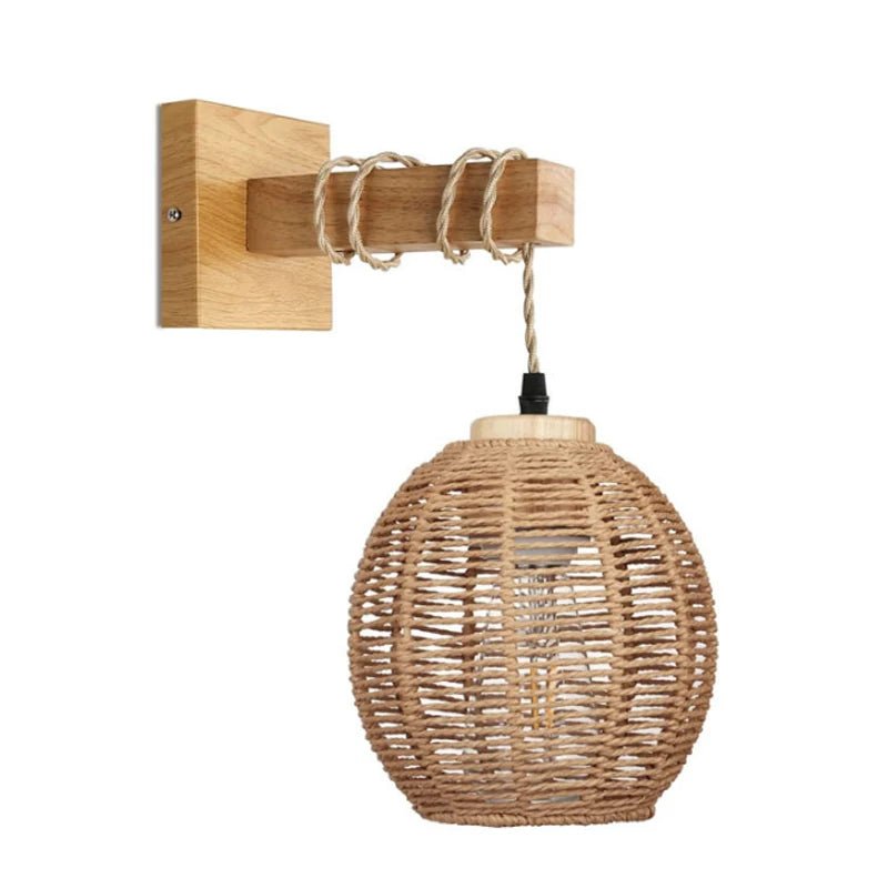 Bamboo Lantern Wall Lamp Natural Rattan Wicker E27 Chandeliers Hand-Woven Bamboo Room Decor Lampshades Wall Light Fixtures-Serilas