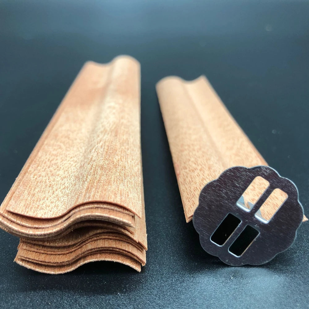 10 Pcs Flame Shaped Natural Wooden Wicks with Base Holder Candle Wick Wax Core Craft Candle Making Supplies Wave Soy Parffin Wax-Serilas