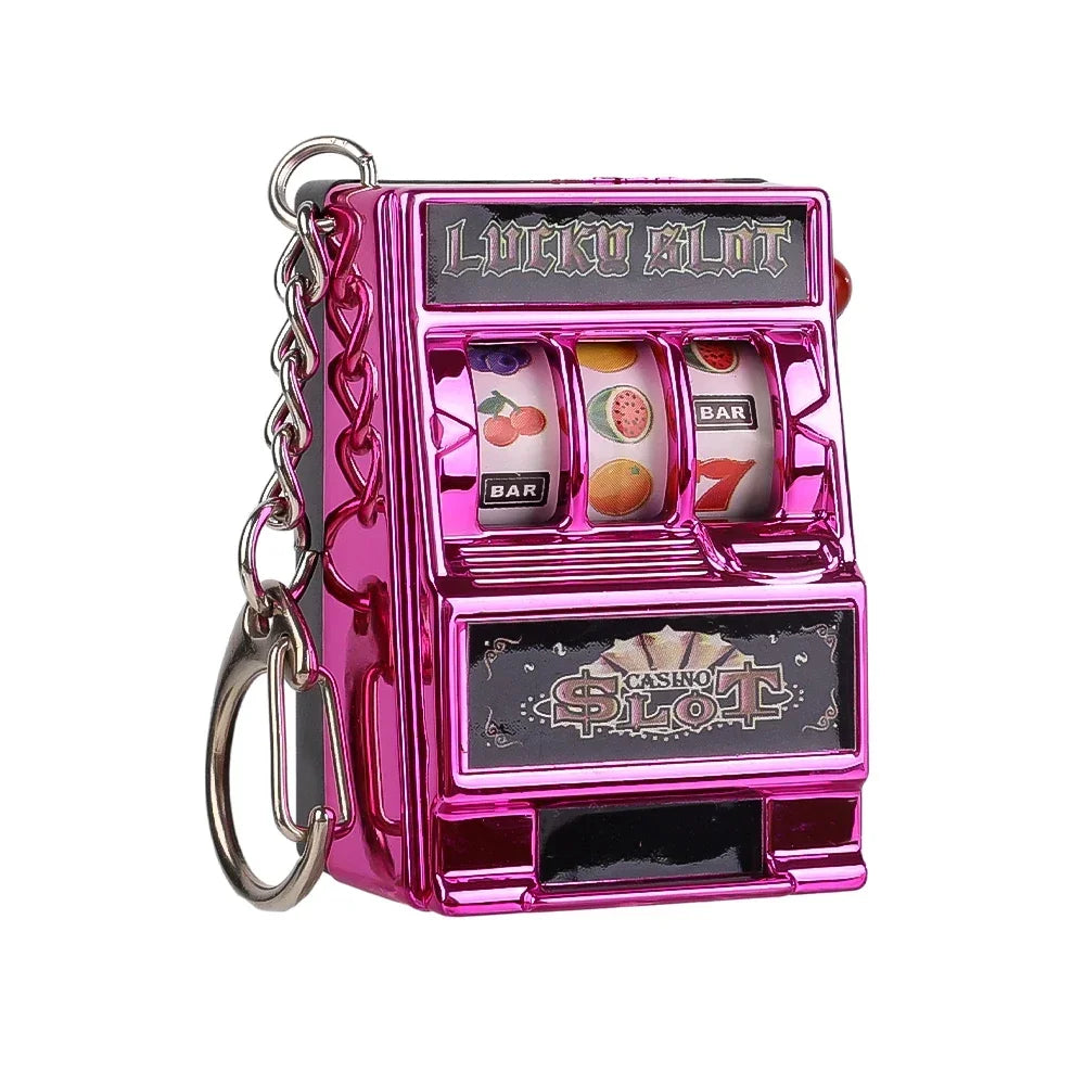 Retro Mini Fruit Machine Keychain Game Winning Best Friend Gift Toy Key Holder Coin Games Console Creative Slot Casino Model-Serilas