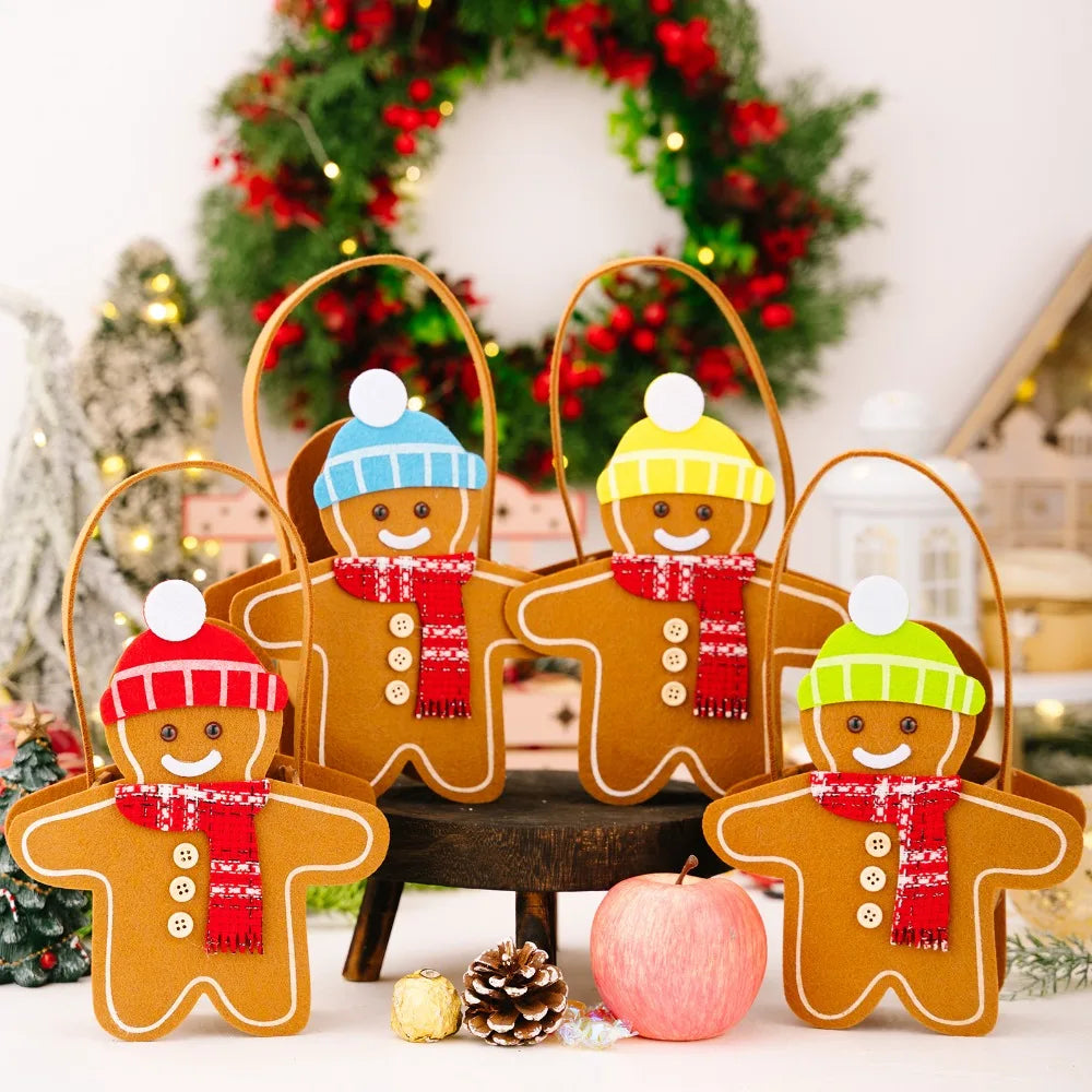 Christmas Gifts Bags Cute Gingerbread Man Storage Bags Chocolate Cookies Candy Handbags for Christmas Birthday Party Decorations-Serilas