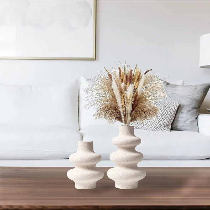 Nordic Style Ceramic Vase Modern White Dried Flower Vases Boho Home Decor Wedding Decoration Accessories Desktop Art Decorations-Serilas