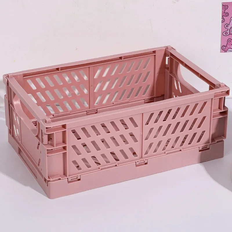 4 Color Organizing Storage Baskets Case Folding Student Desktop Basket Tape Stationery Plastic Foldable Container Storage Box-Serilas