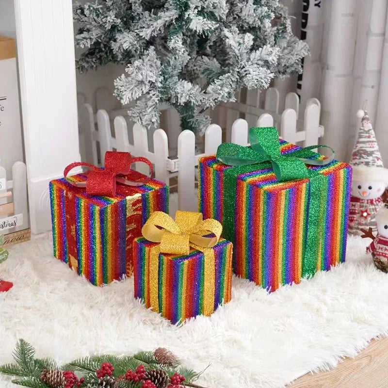 Christmas Glowing Decoration Gift Box Ornament With Bow Christmas Lighting Box Outdoor Light Lighting Christmas Box-Serilas