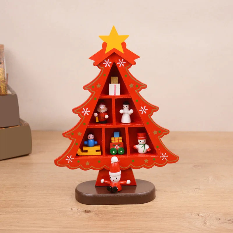 Christmas Decorations Wooden Christmas Tree Creative Scene Layout Ornaments Three-dimensional Red Xmas Table Desktop Decoration-Serilas