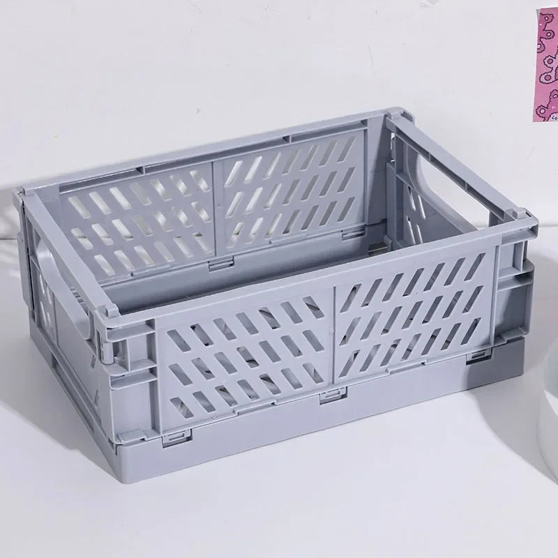 4 Color Organizing Storage Baskets Case Folding Student Desktop Basket Tape Stationery Plastic Foldable Container Storage Box-Serilas