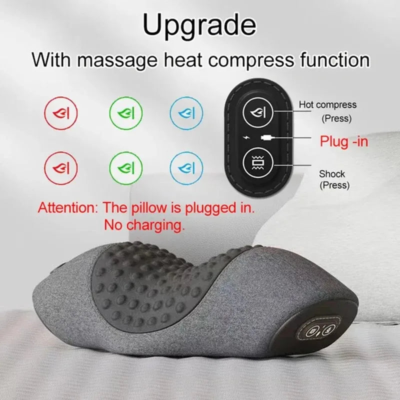 Electric Neck Massage Pillow Heating Vibration Neck Massager Back Cervical Traction Relax Sleeping Memory Foam Spine Support-Serilas