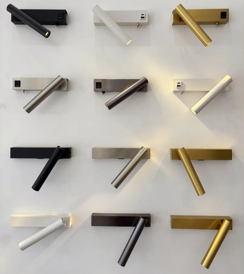 Minimalist wall lamp, living room bedroom wall rotatable spotlight, creative minimalist bedside lamp, USB interface reading lamp-Serilas