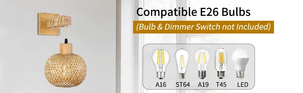 Bamboo Lantern Wall Lamp Natural Rattan Wicker E27 Chandeliers Hand-Woven Bamboo Room Decor Lampshades Wall Light Fixtures-Serilas