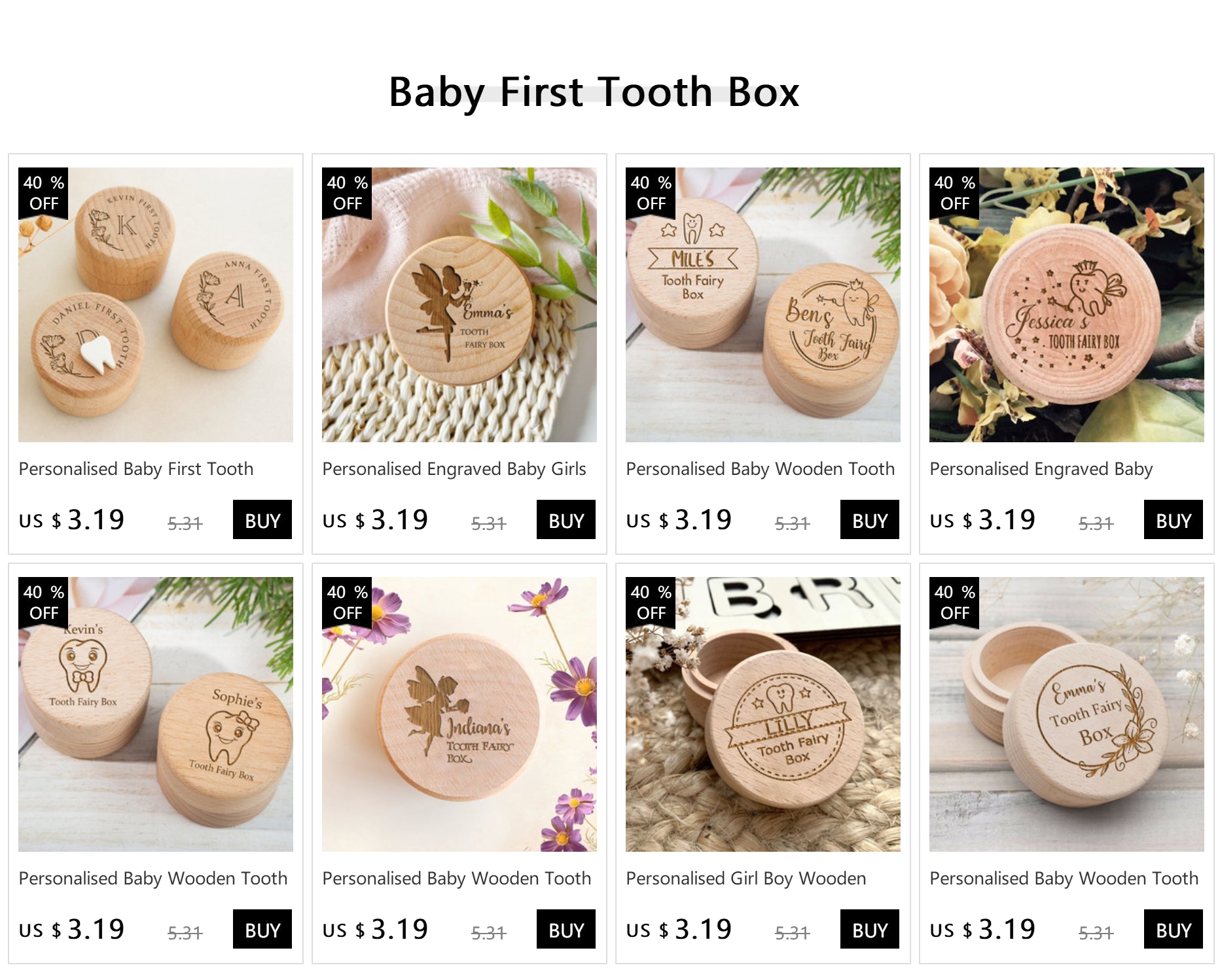 Personalized Initial with Name Engraved Baby Tooth Box Keepsake Teeth Umbilical Curl Hair Wooded Collect Boxes Girls Shower Gift-Serilas