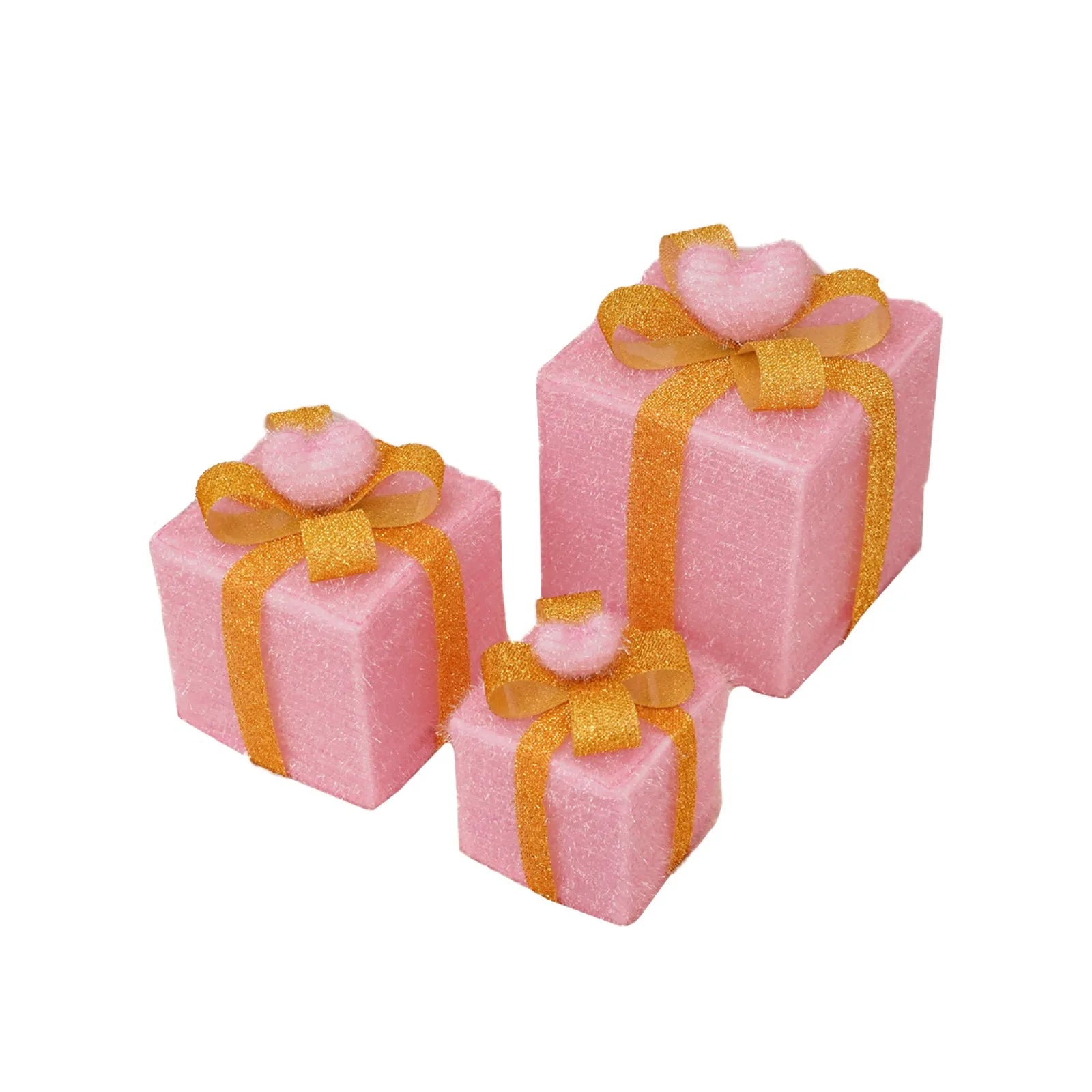 Set of 3 Christmas Lighted Gift Boxes with Bowknot Light Up Christmas Boxes Xmas Ornament for Xmas Holiday Party Indoor Outdoor-Serilas