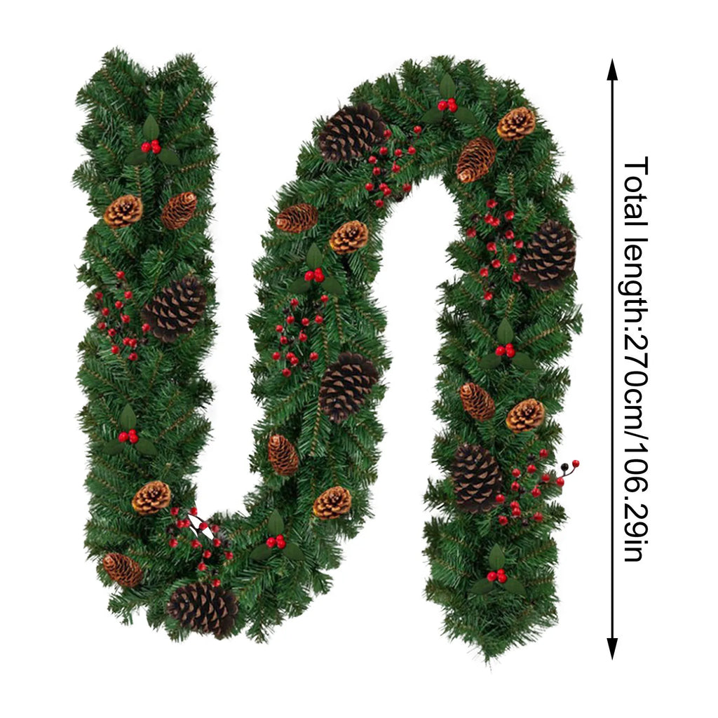 Christmas Garland Artificial Pine Garland For Outdoor Or Indoor Garden Green Fireplaces Holiday Party Decorations 1.8/1.9/2.7m-Serilas