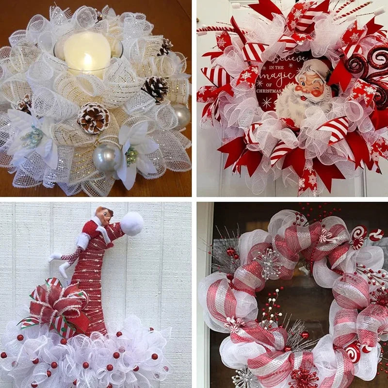 Christmas Tree Decorations Ribbon Mesh Ribbon for Wreath Bow Garland 2025 Christmas Decor Home Decor Gifts Navidad New Year 2026-Serilas
