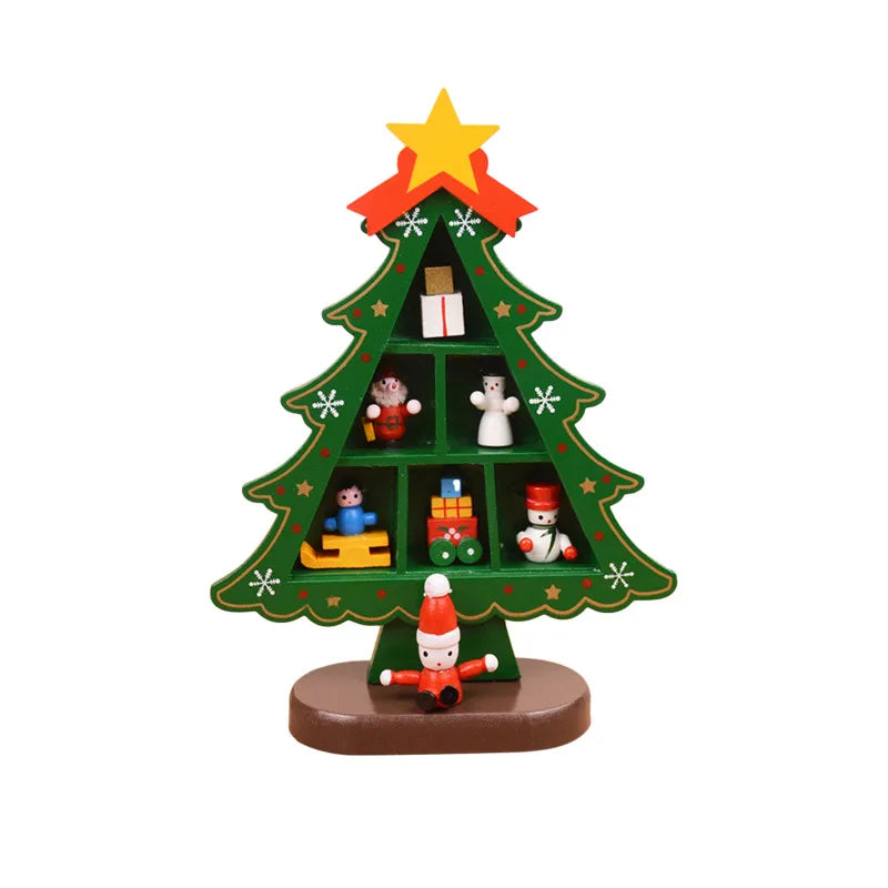 Christmas Decorations Wooden Christmas Tree Creative Scene Layout Ornaments Three-dimensional Red Xmas Table Desktop Decoration-Serilas