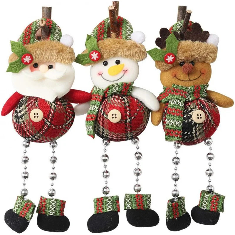 Christmas Tree Decorations, Plush Hanging Ornaments for Holiday Party, Santa Claus Snowman Reindeer Christmas Home Decoration-Serilas
