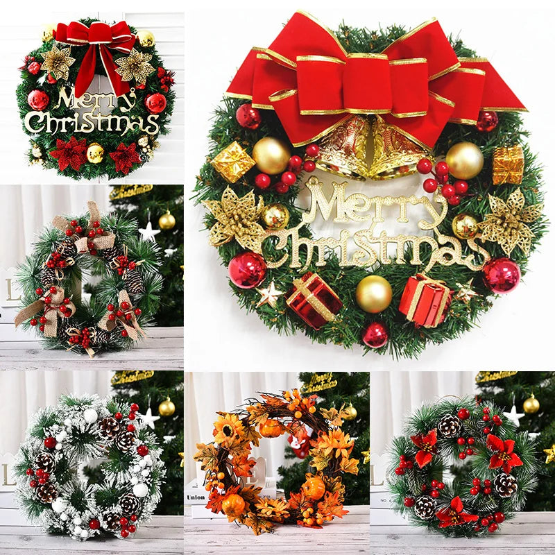 Christmas Wreath for Front Door Red Gold Window Wall Door Decorations 2024 Christmas Garland Ornament Guirnalda Navidad-Serilas