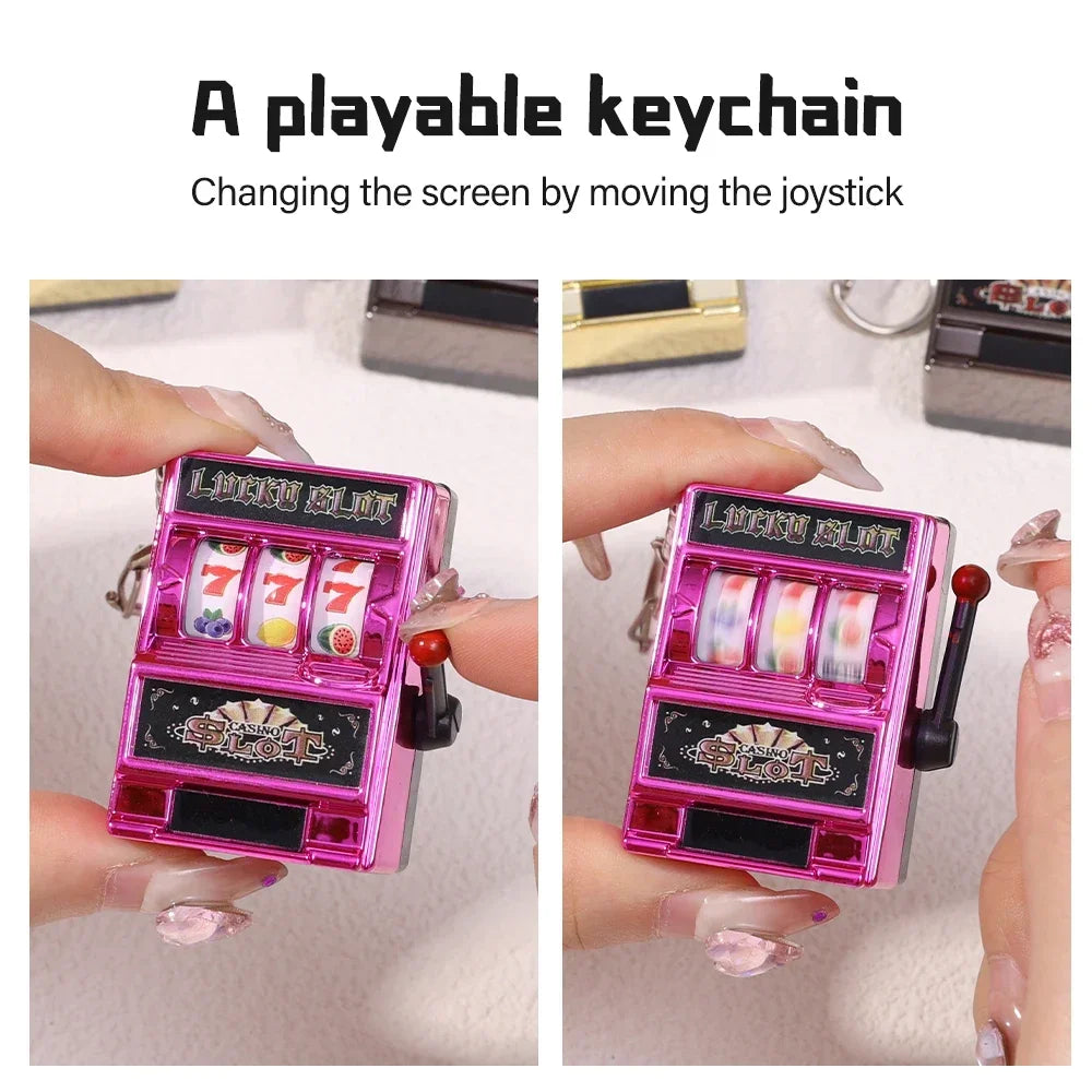 Retro Mini Fruit Machine Keychain Game Winning Best Friend Gift Toy Key Holder Coin Games Console Creative Slot Casino Model-Serilas