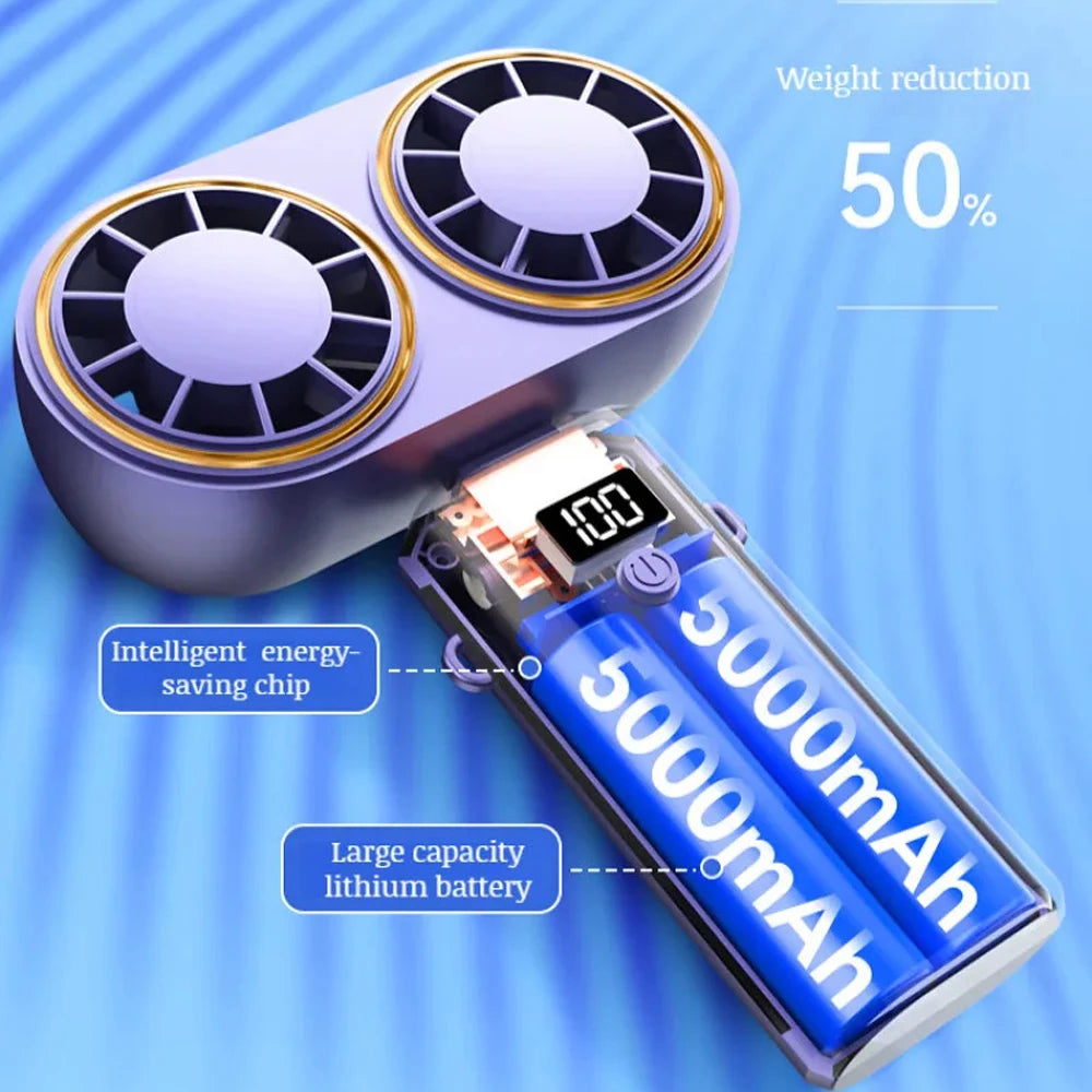 Handheld Personal Fan Compact Rechargeable Dual Fan Cooler Rechargeable Cooling Fan with Digital Display Personal Portable Fan-Serilas