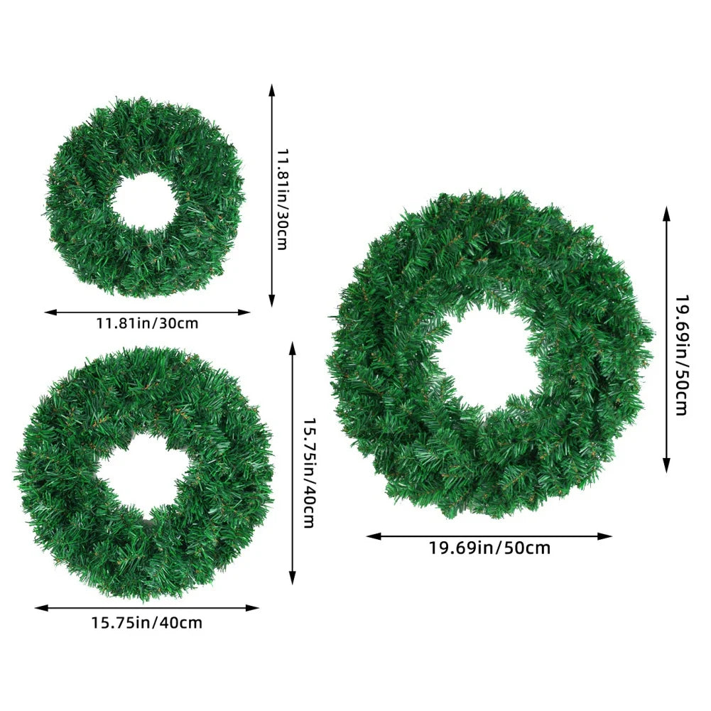 30/40/50cm Artificial Green Wreath PVC Wall Wreaths Seasonal Home The Wreath Christmas Ribbon Wreath Front Door Fall Wreaths-Serilas
