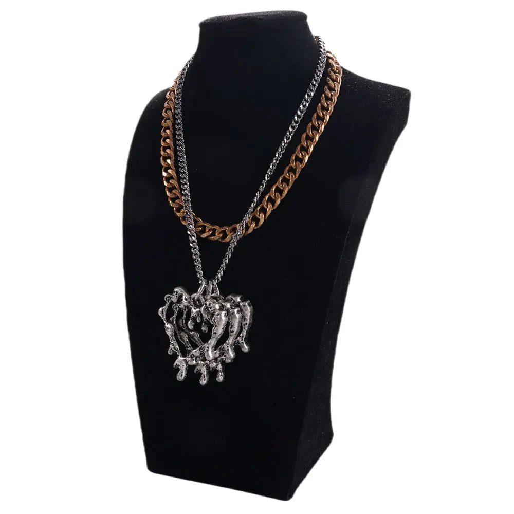 Chunky Gold Chain Necklace for Women Hypoallergenic Long Silver Love Heart Necklace Bold Statement Thick Puffy for Women Trendy-Serilas