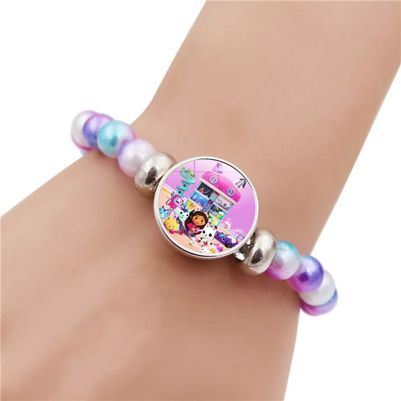 Gabby Dollhouse Heart Necklace Colorful Beaded Bracelet Cute Cartoon Anime Cosplay Jewelry Accessories Kids Girls Birthday Gift-Serilas