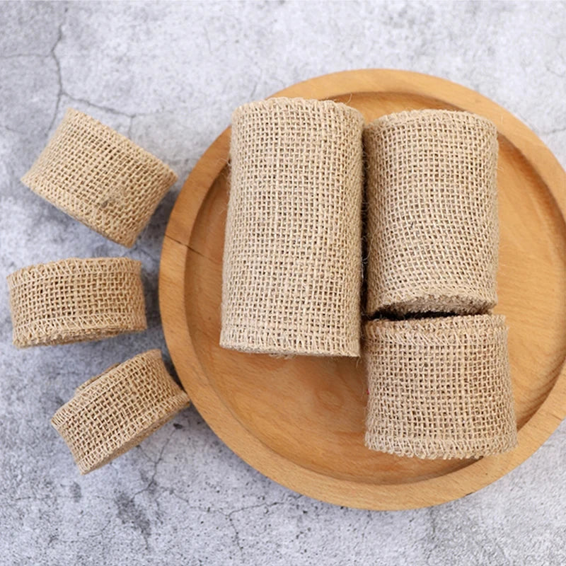 Natural Jute Burlap 5M/Roll Hessian Ribbon for Vintage Rustic Wedding Decoration Ornament Festival Gift Party DIY Craft Supplies-Serilas