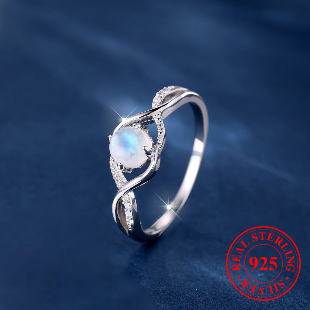 Cute Female Small Round Moonstone Infinity Ring Vintage Real 925 Sterling Silver Wedding Jewelry For Women-Serilas