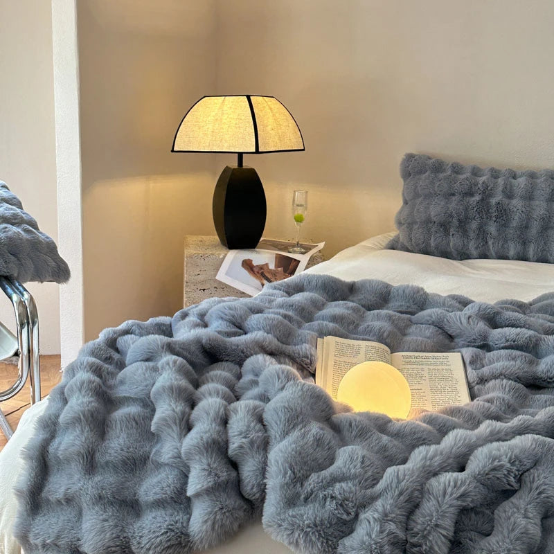 Luxury Faux Fur Rabbit Fur Thickened Blanket, Winter Soft Blanket Throw for Home Bed Sofa Cover 100X150cm 150X200cm 200X230cm-Serilas