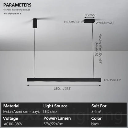 Modern LED linear chandelier for dining room office white bar pendant lights kitchen island lighting black minimalist lamp