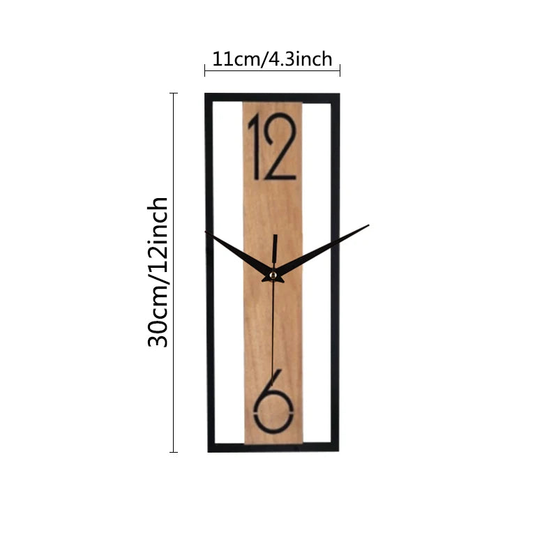 Rectangular wood grain wall clock for quiet decoration in homes and offices used in living rooms bedrooms and dining rooms-Serilas