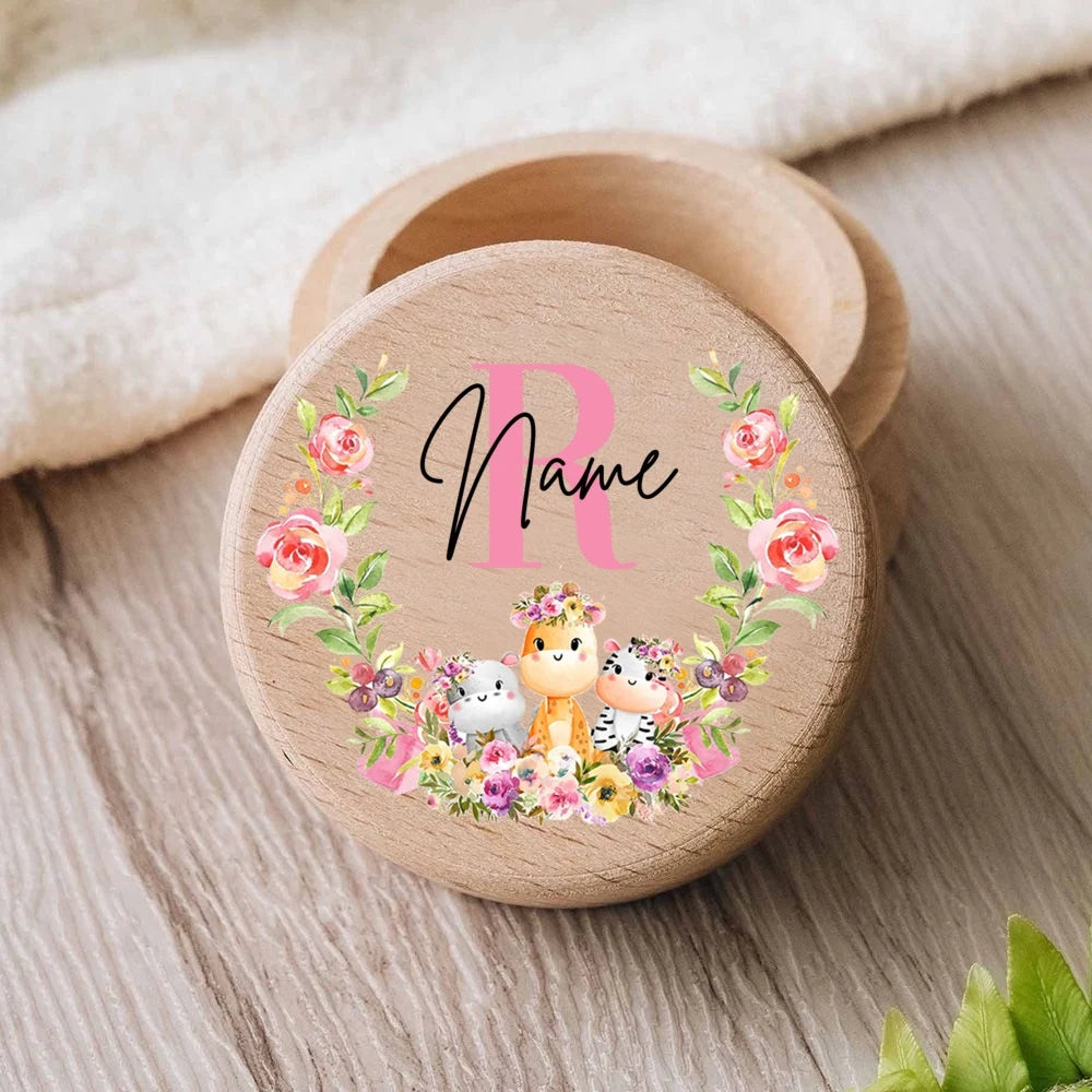 Personalized Initial with Name Engraved Baby Tooth Box Keepsake Teeth Umbilical Curl Hair Wooded Collect Boxes Girls Shower Gift-Serilas