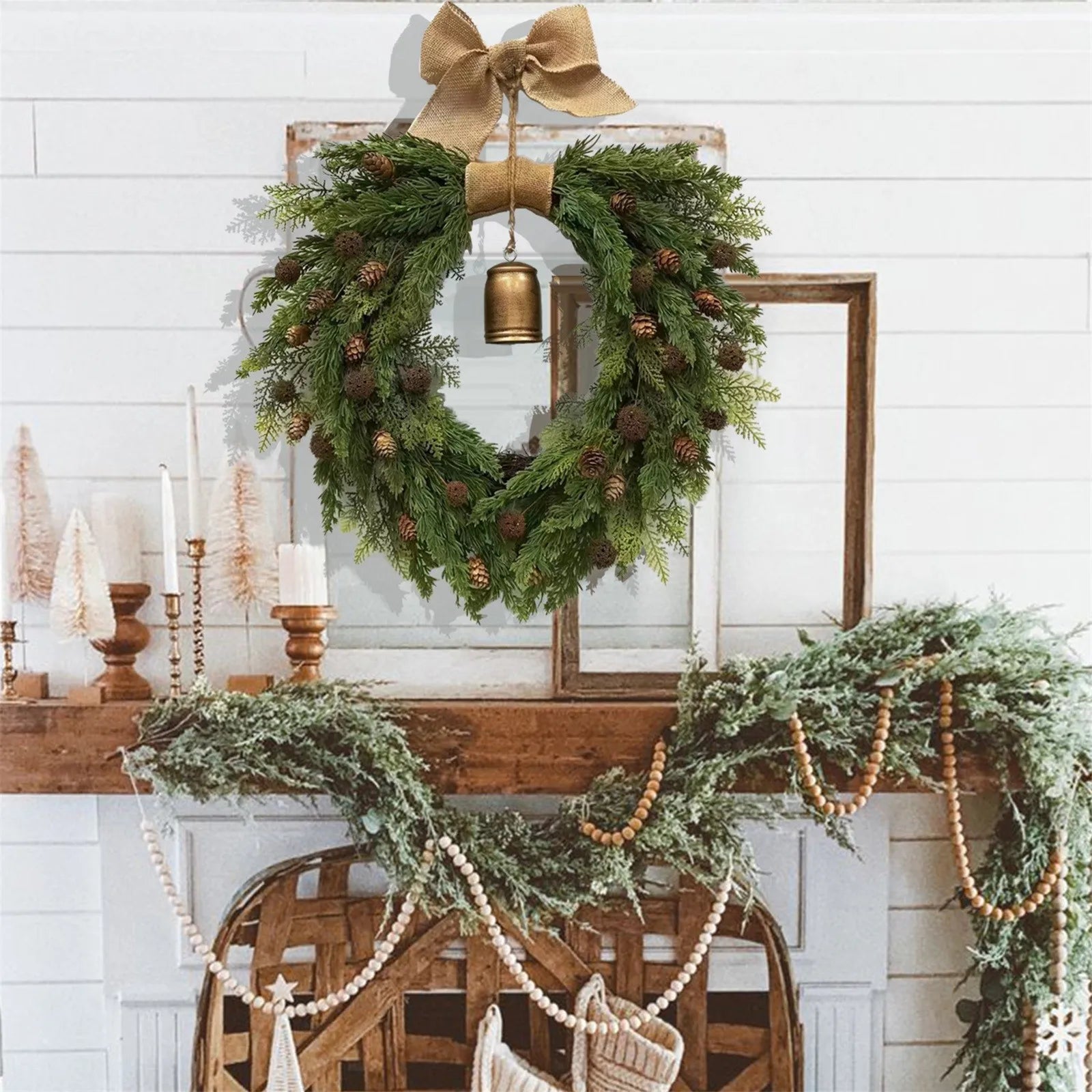 Christmas Beautiful Wreath Decoration Rustic Hanging Artificial Garland For Front Door Festival Family Atmosphere Celebrate Prop-Serilas