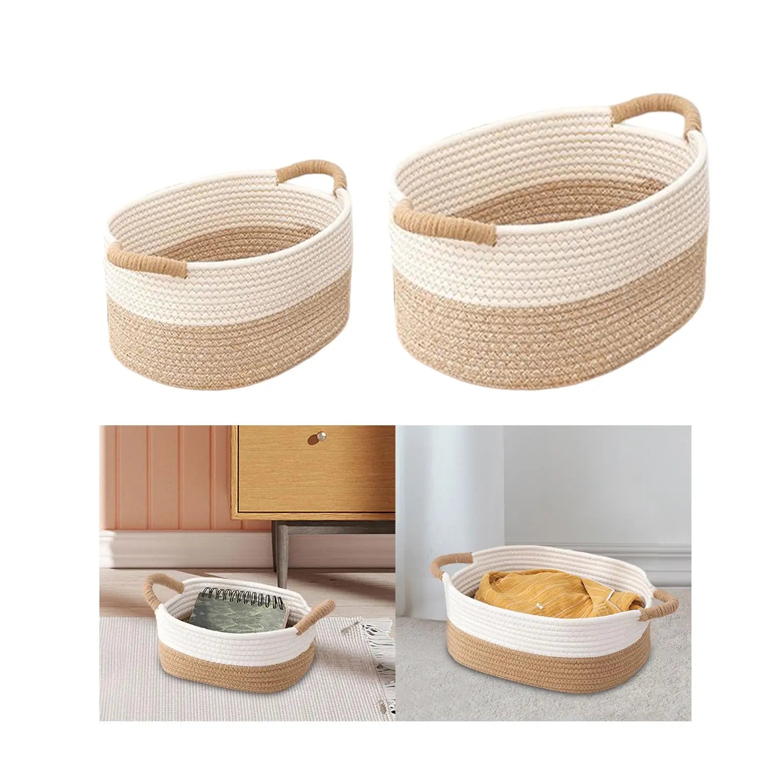 Rope Woven Baskets for Organizing Woven Rope Storage Basket Multifunctional Toy Basket for Desktop Nursery Office Bathroom Books-Serilas