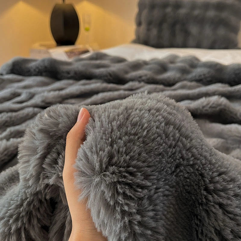Luxury Faux Fur Rabbit Fur Thickened Blanket, Winter Soft Blanket Throw for Home Bed Sofa Cover 100X150cm 150X200cm 200X230cm-Serilas