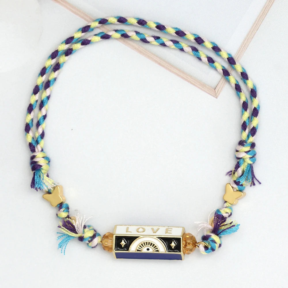 Lucky Eye Copper Enamel Turkish Evil Eye Charm Bracelet DIY Adjustable Rope Chain Bracelet for Women Men Girls Fashion Jewelry-Serilas