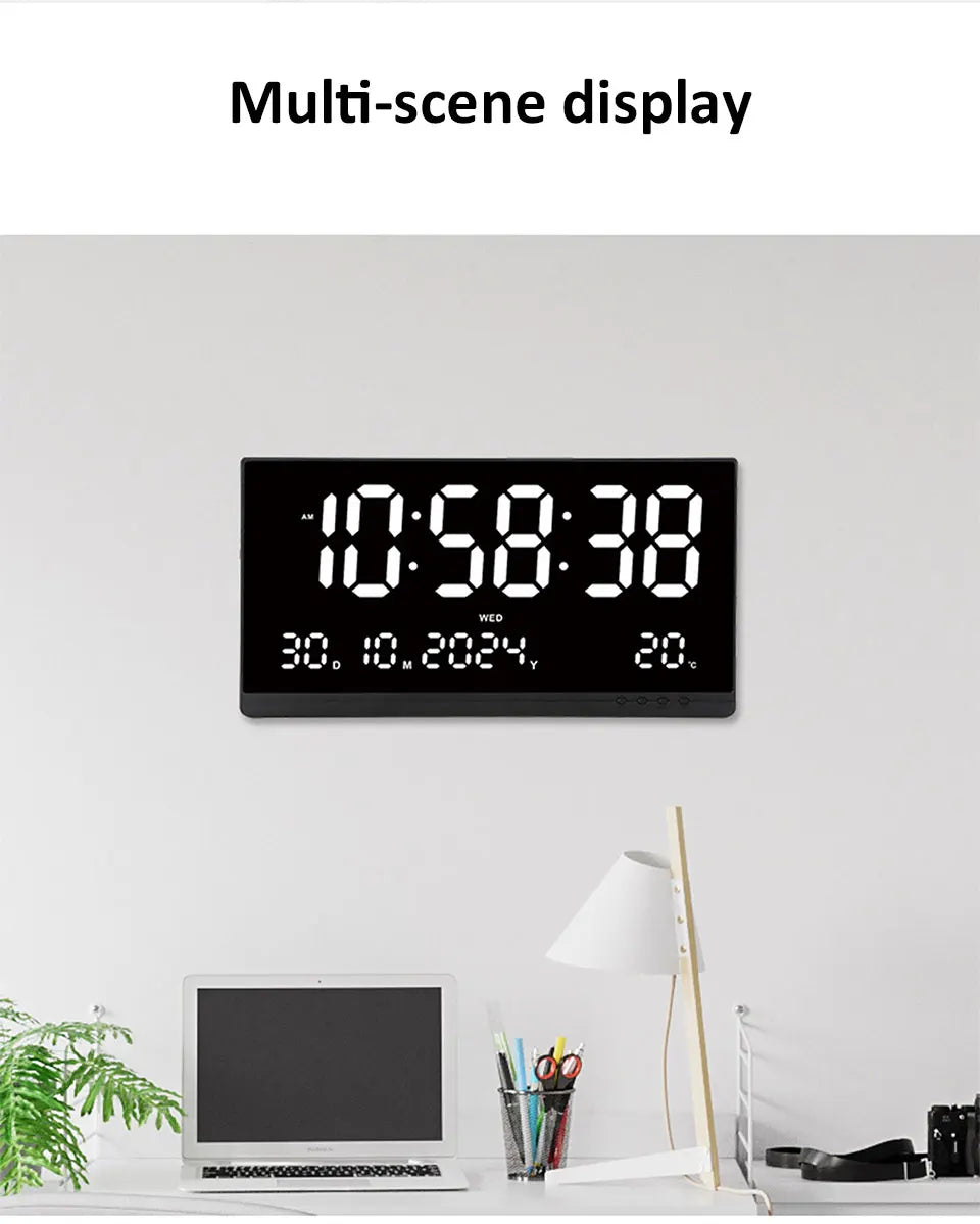21 Inch Large Digital Wall Clock Large LED Screen Display Clock with Time/Date/Week/Temperature 12/24H Adjustable Brightness-Serilas