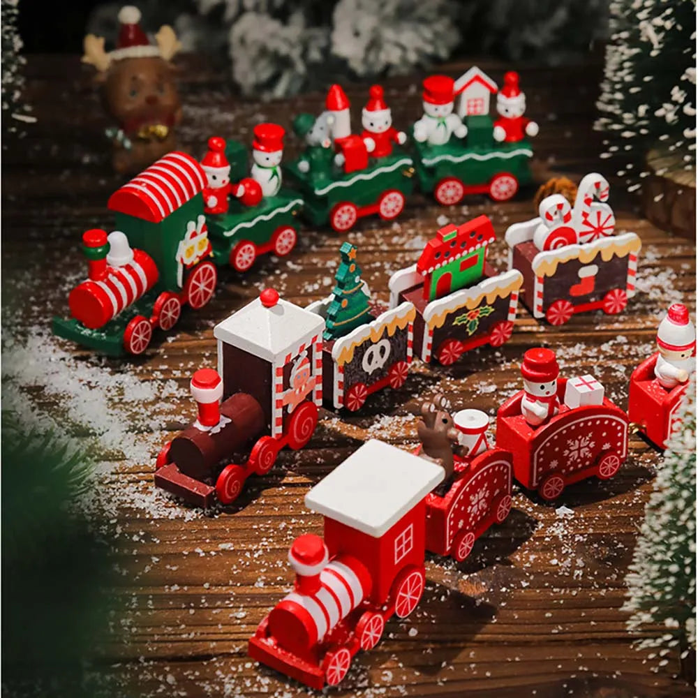 Christmas Wood Train Decoration,Christmas Ornaments With Moving Train,Home Noel,Happy New Year 2025 Gifts-Serilas